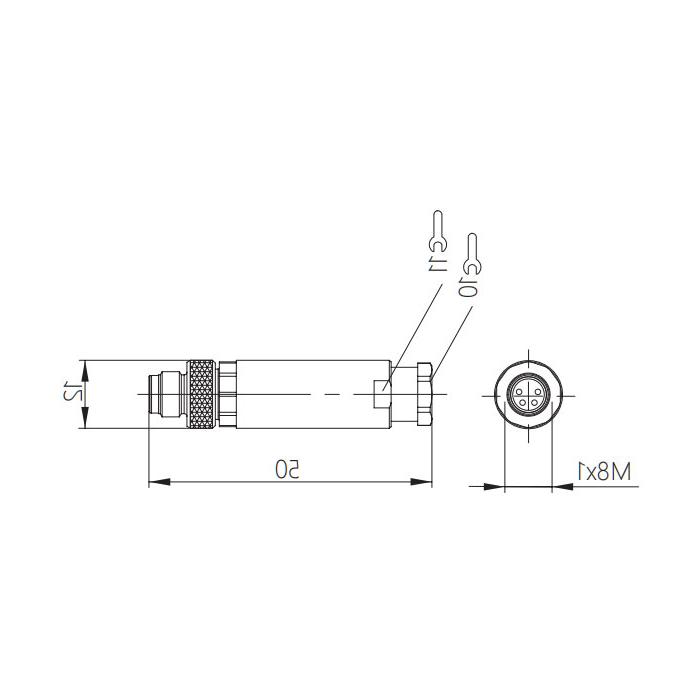 M8 4Pin、公头直型、螺钉连接、63F121