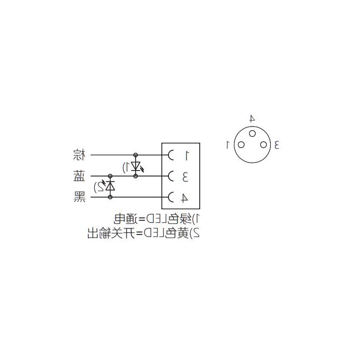 M8 3Pin、母头90°、带LED灯、单端预铸PVC非柔性电缆、灰色护套、63S083-XXX